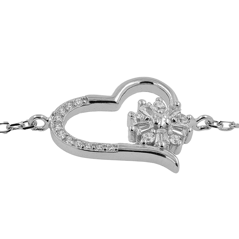 Silver Heart Bracelet with Zirconium