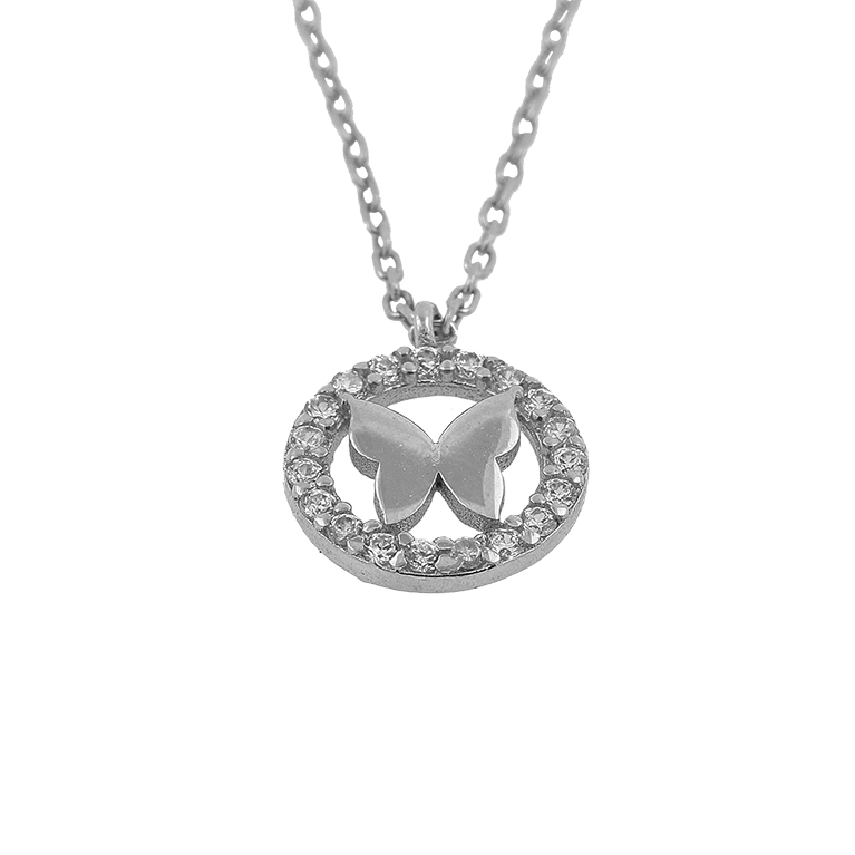 Silver Chain with Butterfly Pendant and Zirconium