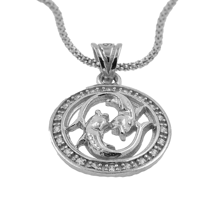 Silver Chain with Fish Pendant and Zirconium