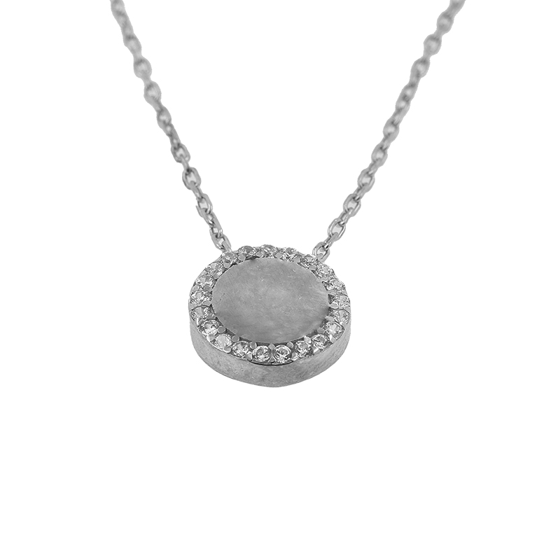 Silver Chain with Circle Pendant and Zirconium