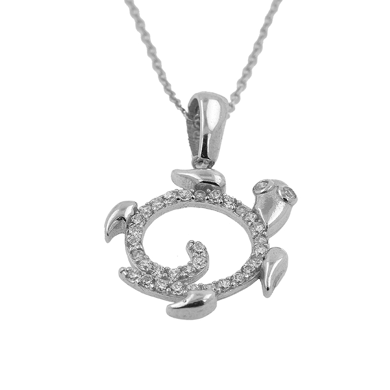 Silver Chain with Turtle Pendant and Zirconium