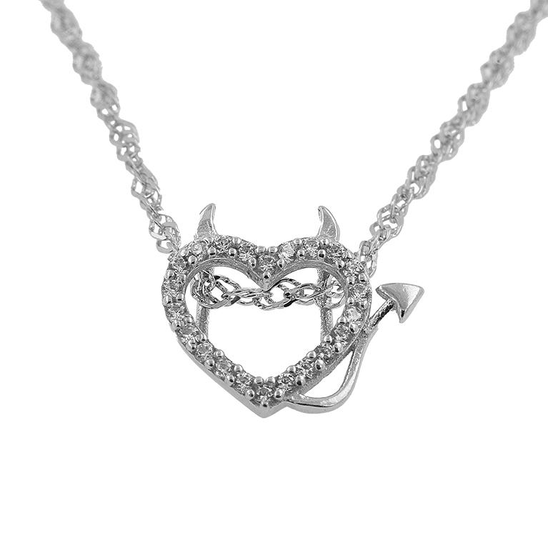 Silver Chain with Heart Pendant and Zirconium