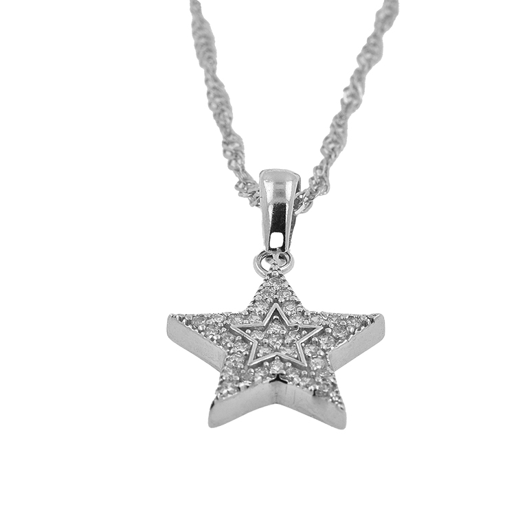 Silver Chain with Star Pendant and Zirconium