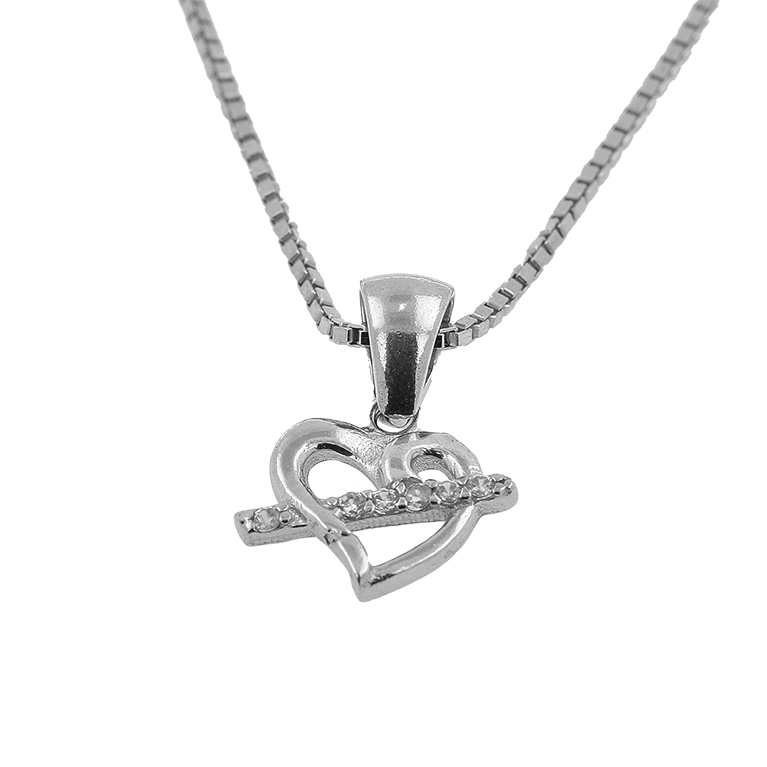 Silver Chain with Heart Pendant and Zirconium