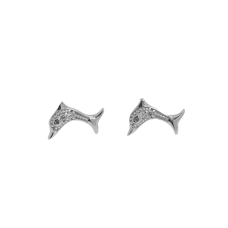 Silver Dolphin Earrings with Zirconium