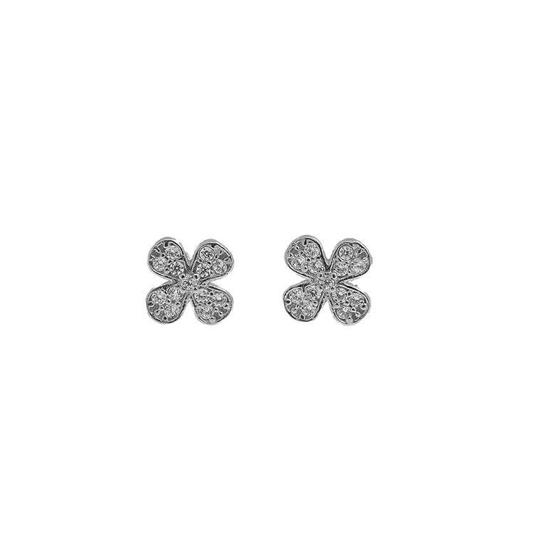 Silver Earrings Flower with Zirconium