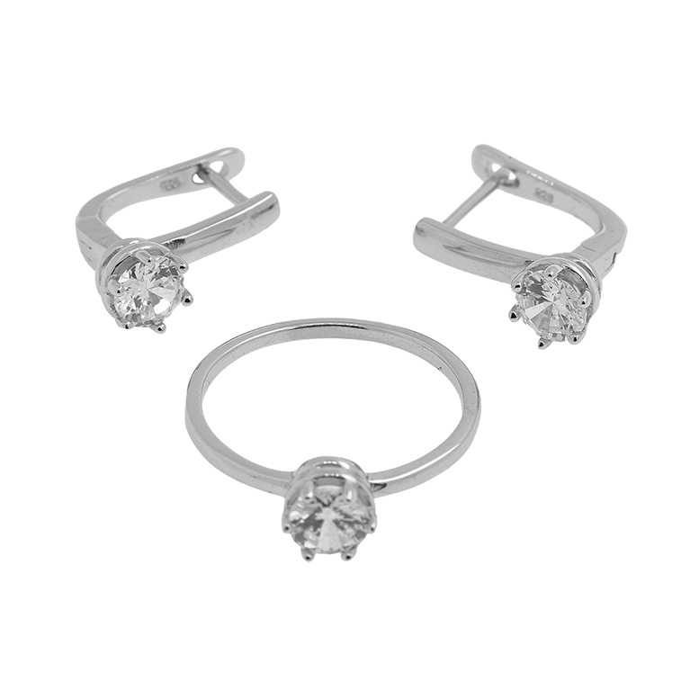 Silver Ring and Earrings Set with Zirconia