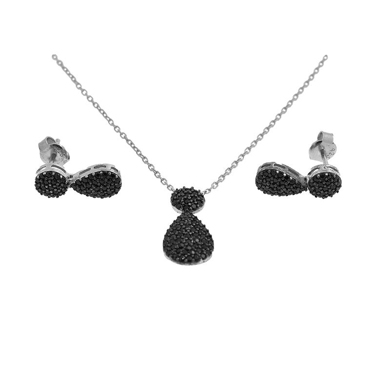 Silver Necklace with Pendant and Earrings with Zirconia