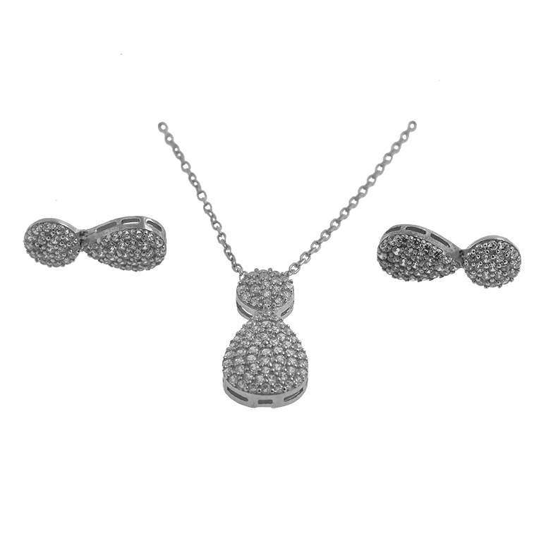Silver Necklace with Pendant and Earrings with Zirconia