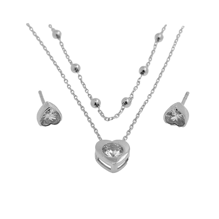 Silver Necklace with Pendant and Earrings with Zirconia