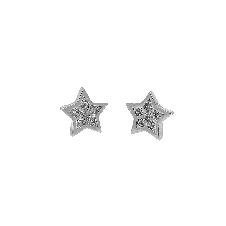 Silver Star Earrings with Zirconium