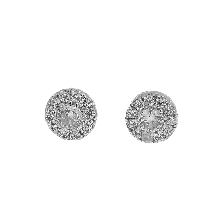 Silver Earrings Flower with Zirconium