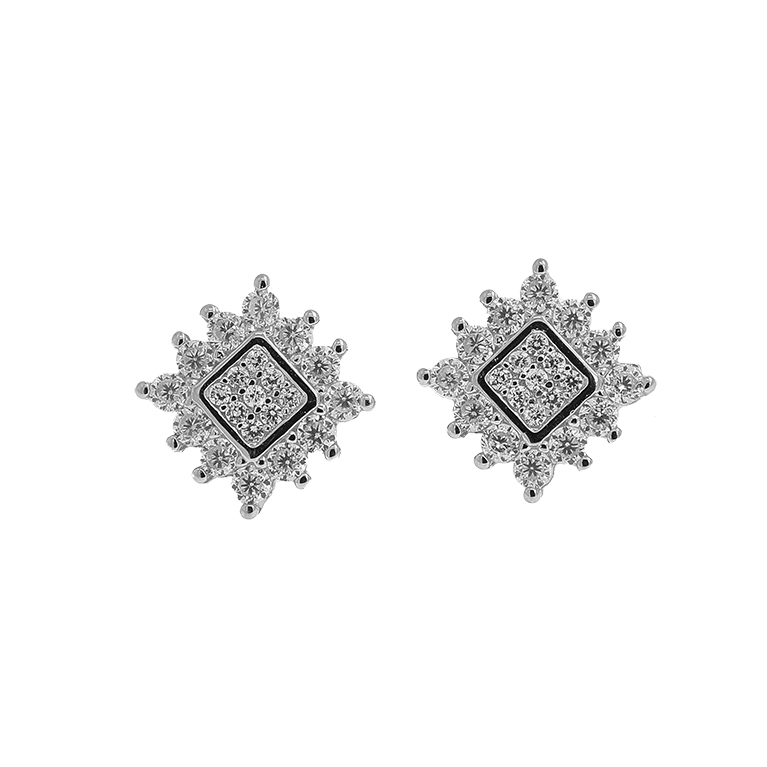 Silver Earrings Square with Zirconium