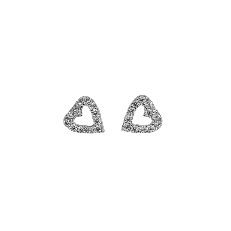Silver Heart Earrings with Zirconium