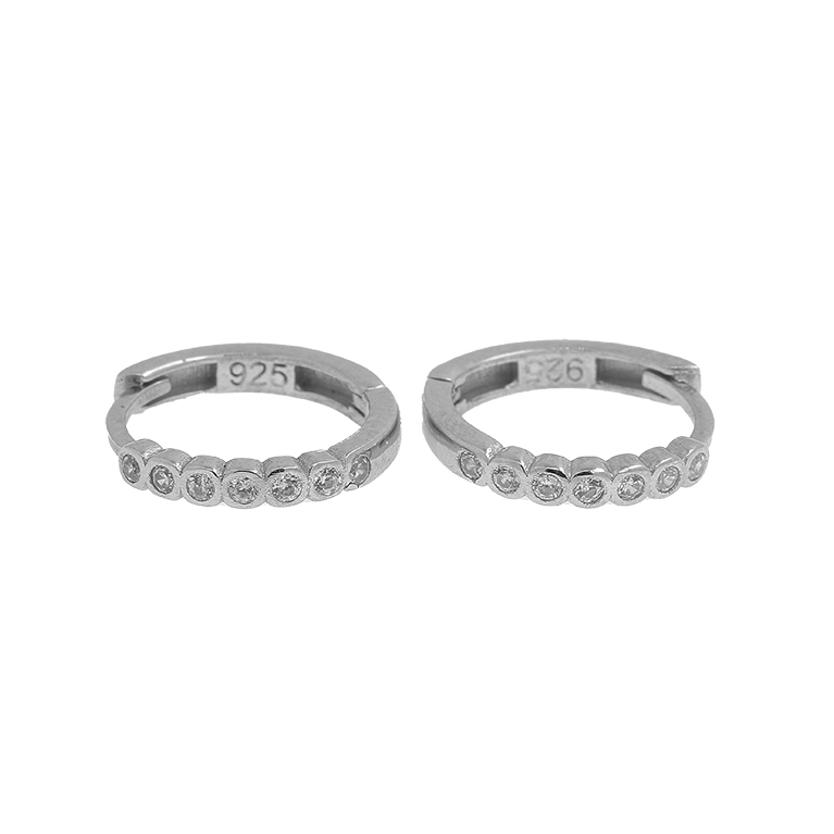 Silver Earrings Hoops with Zirconium