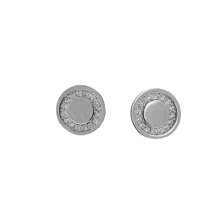 Silver Earrings Circles with Zirconium
