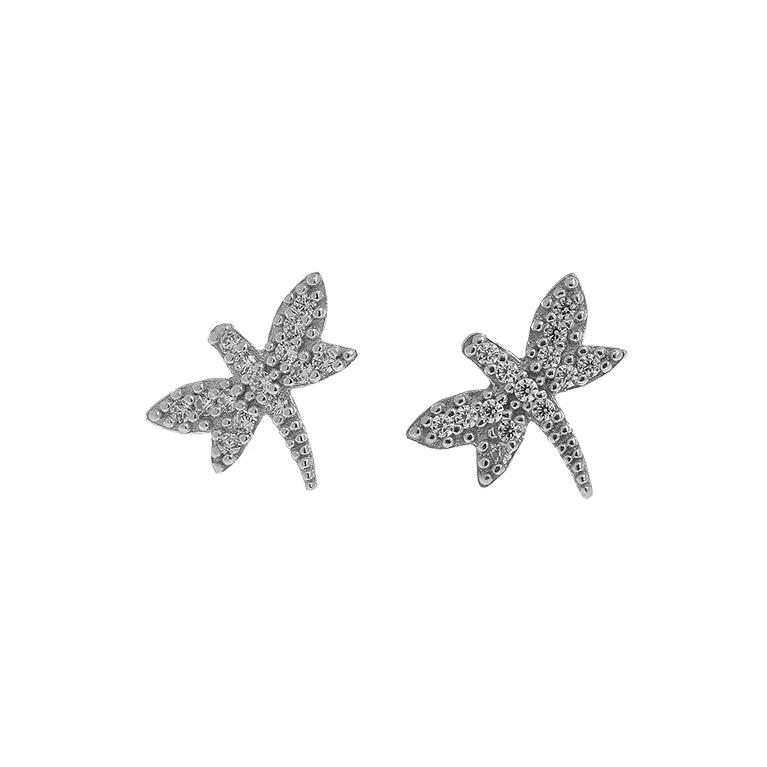 Silver Dragon Fly Earrings with Zirconium