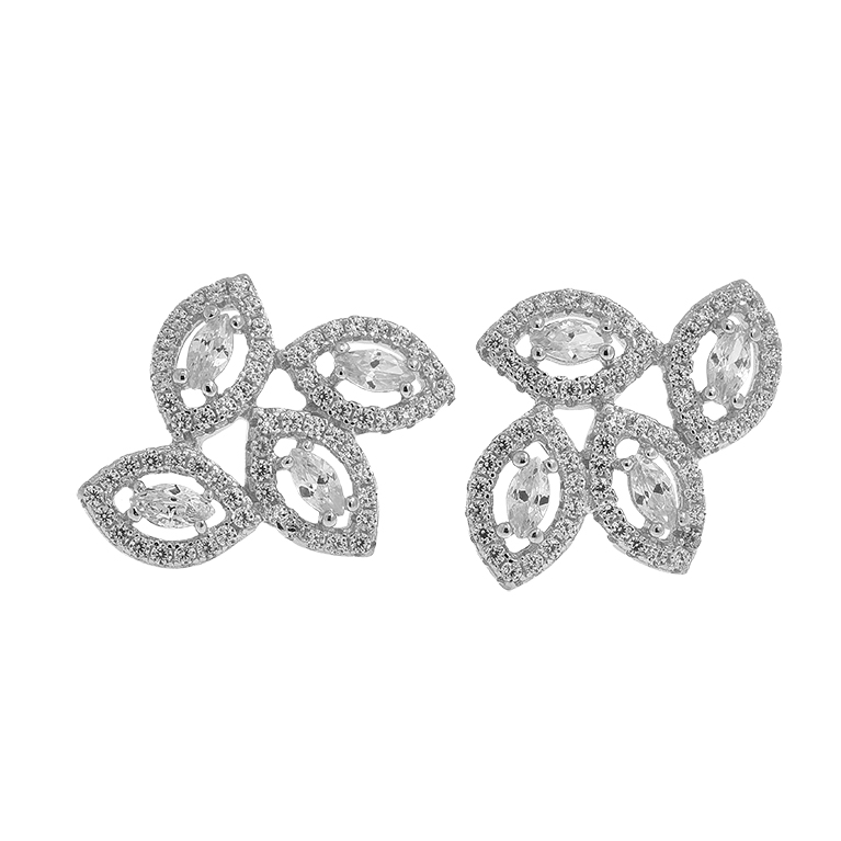 Silver Earrings Flower with Zirconium