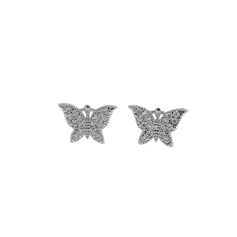 Silver Butterfly Earrings with Zirconium