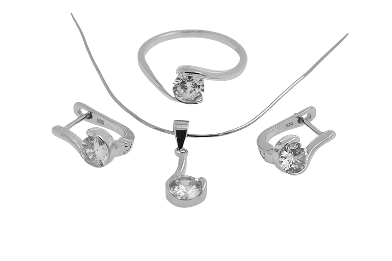 Silver Chain with Pendant Ring and Earrings with Zirconia