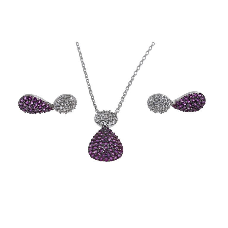 Silver Necklace with Pendant and Earrings with Zirconia