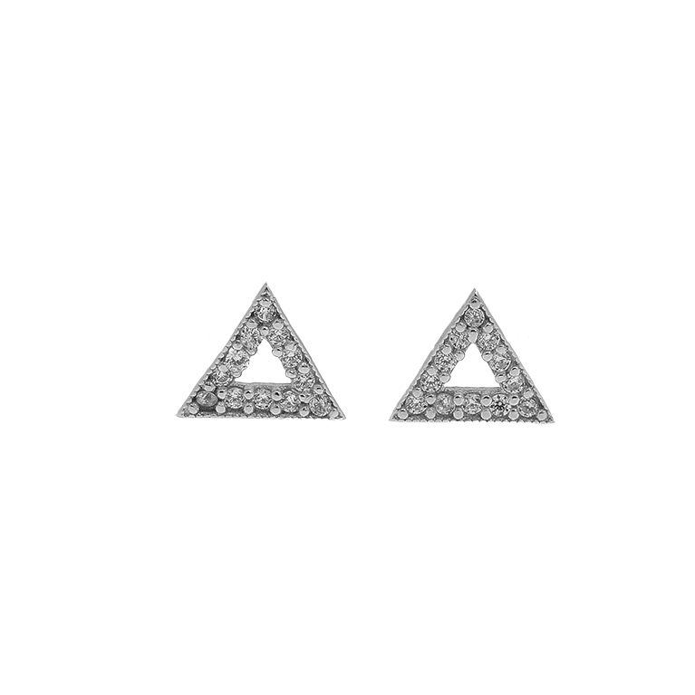 Silver Earrings Triangle with Zirconium