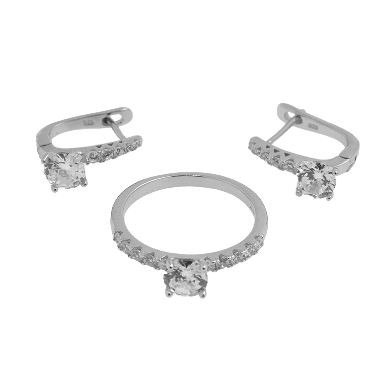 Silver Ring and Earrings Set with Zirconia