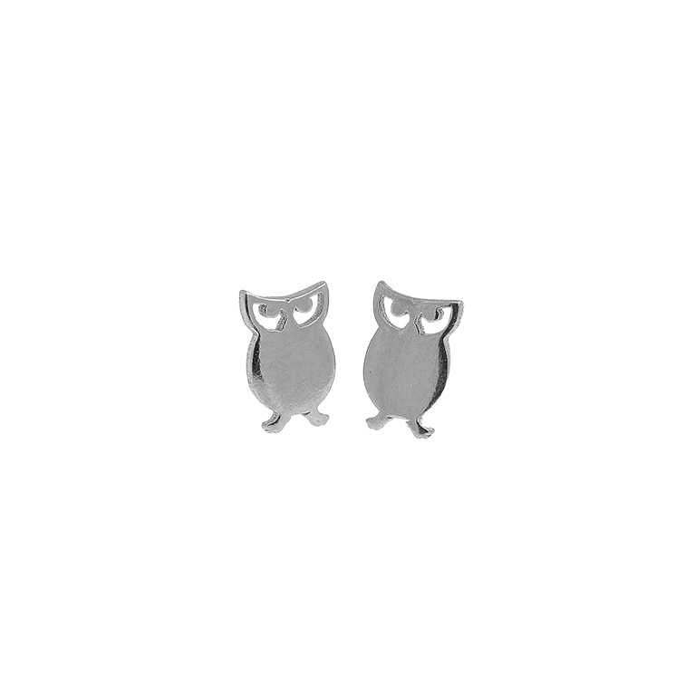 Silver Owl Earrings with Zirconium