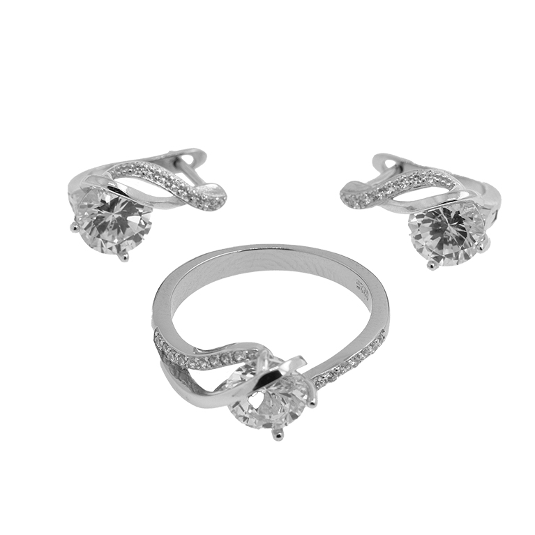 Silver Ring and Earrings Set with Zirconia