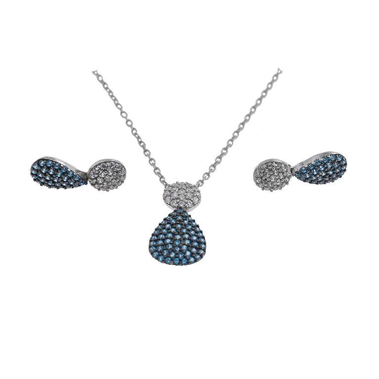 Silver Necklace with Pendant and Earrings with Zirconia