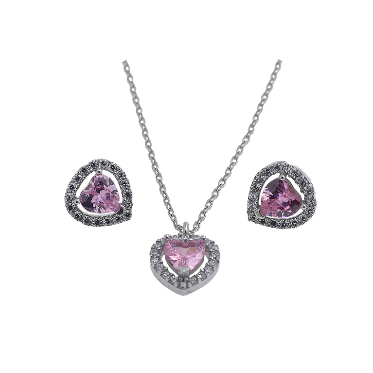 Silver Necklace with Pendant and Earrings with Zirconia