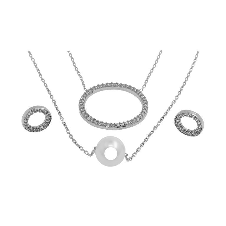 Silver Necklace with Pendant and Earrings with Zirconia