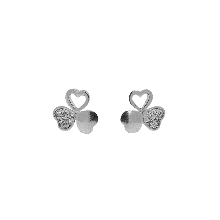 Silver Earrings Flower with Zirconium