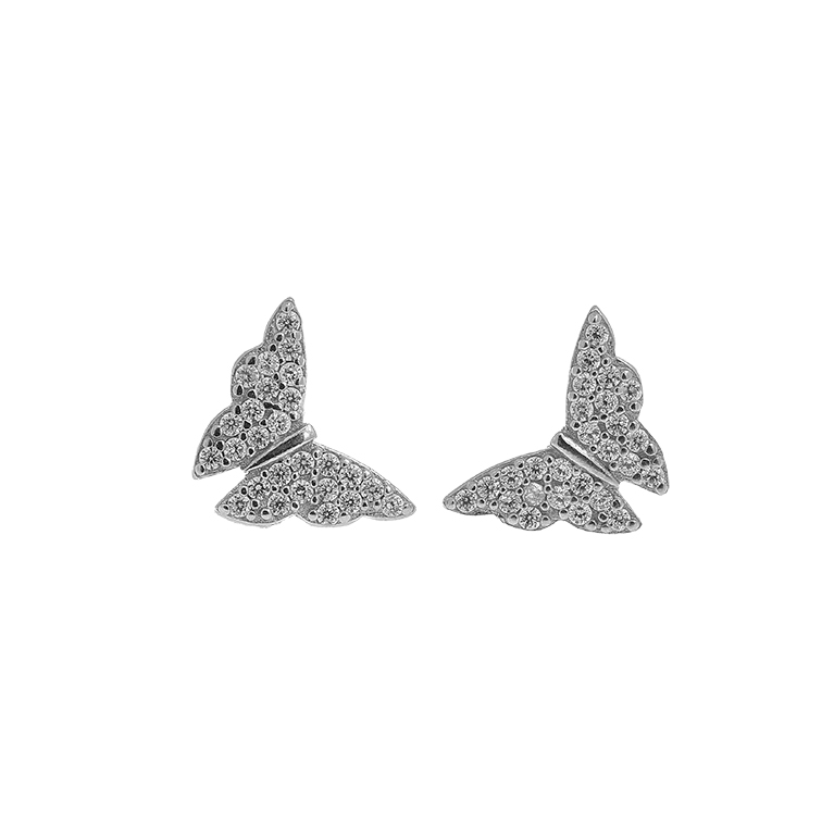Silver Butterfly Earrings with Zirconium