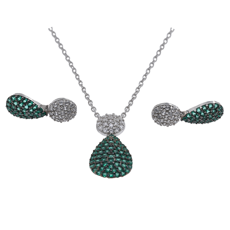 Silver Necklace with Pendant and Earrings with Zirconia