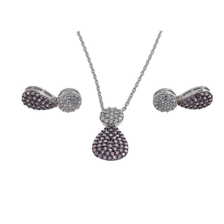 Silver Necklace with Pendant and Earrings with Zirconia