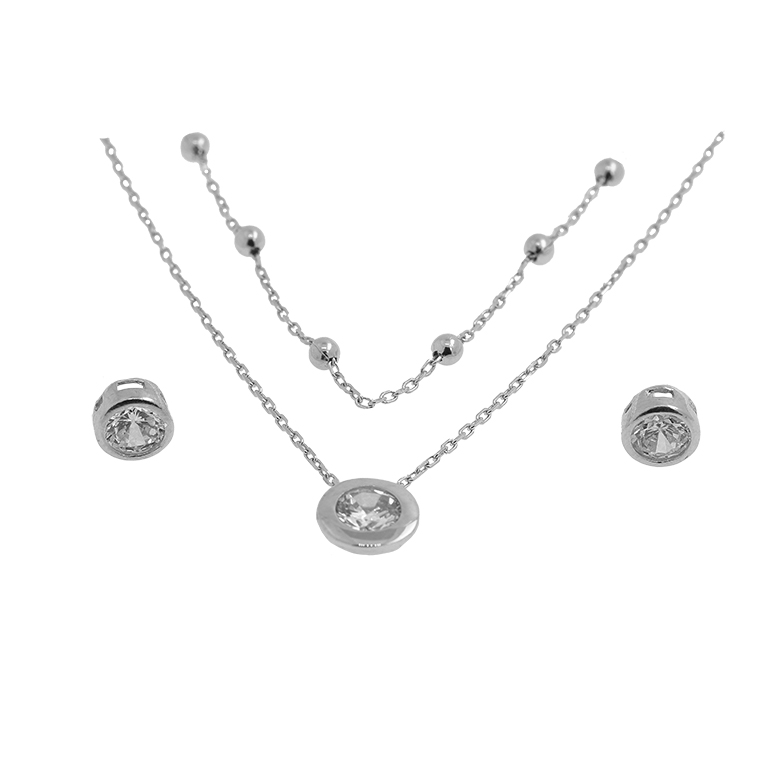 Silver Necklace with Pendant and Earrings with Zirconia