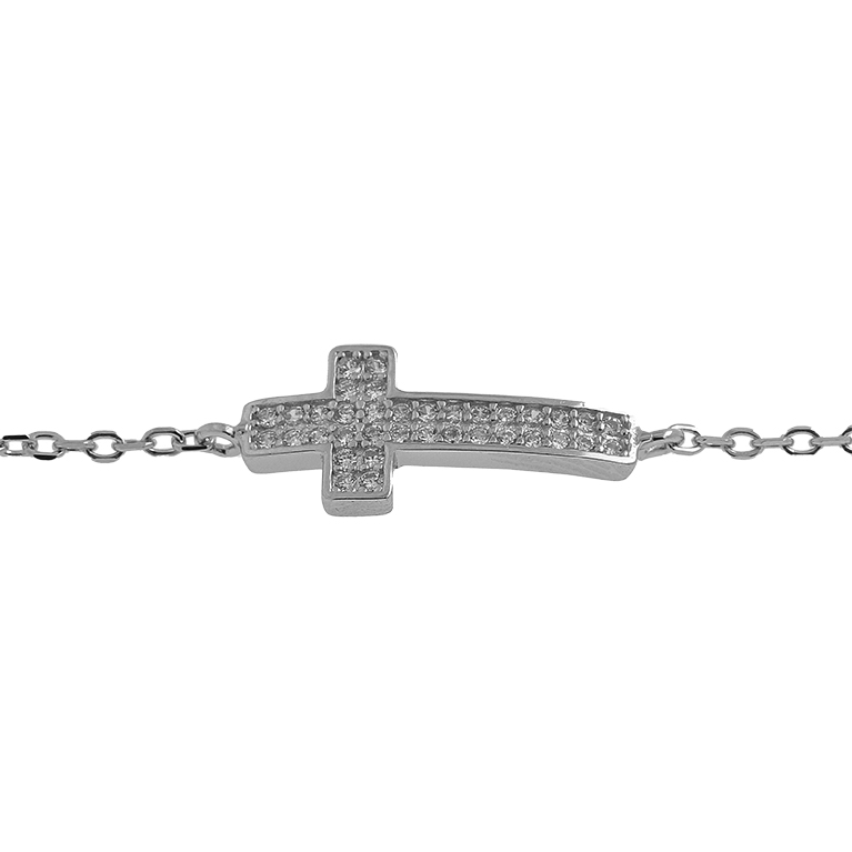 Silver Bracelet Cross with Zirconium