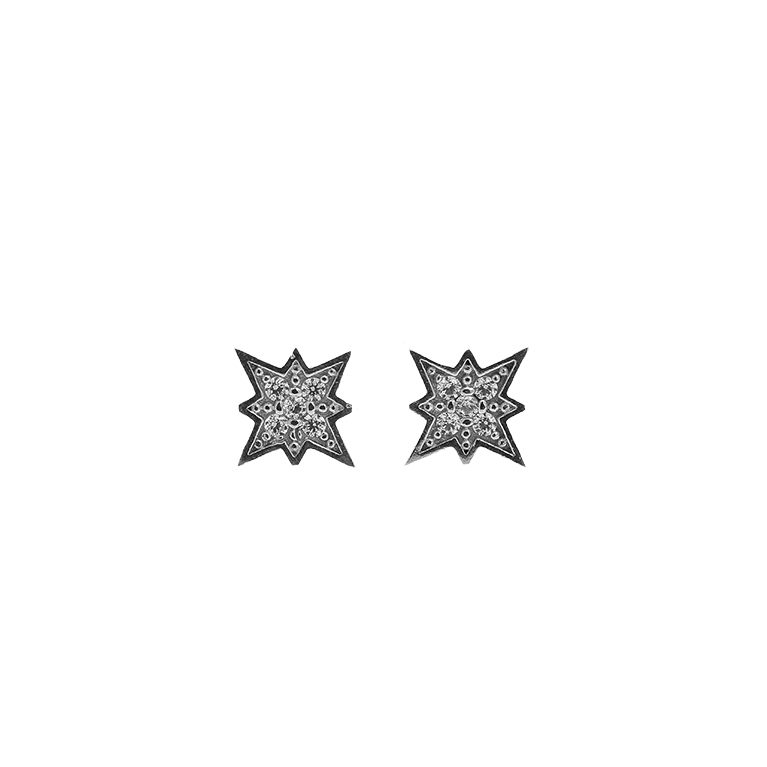 Silver Star Earrings with Zirconium