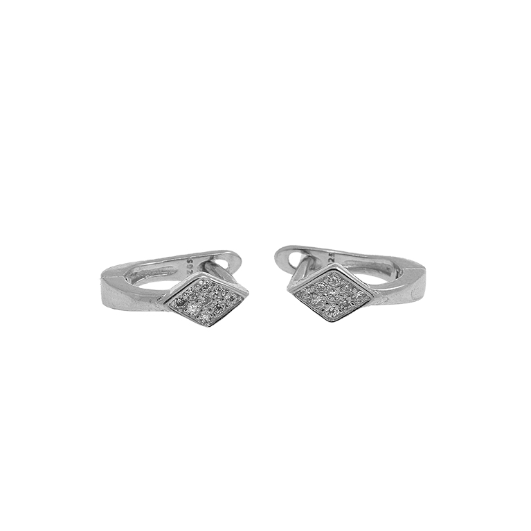 Silver Rhombus Earrings with Zirconium