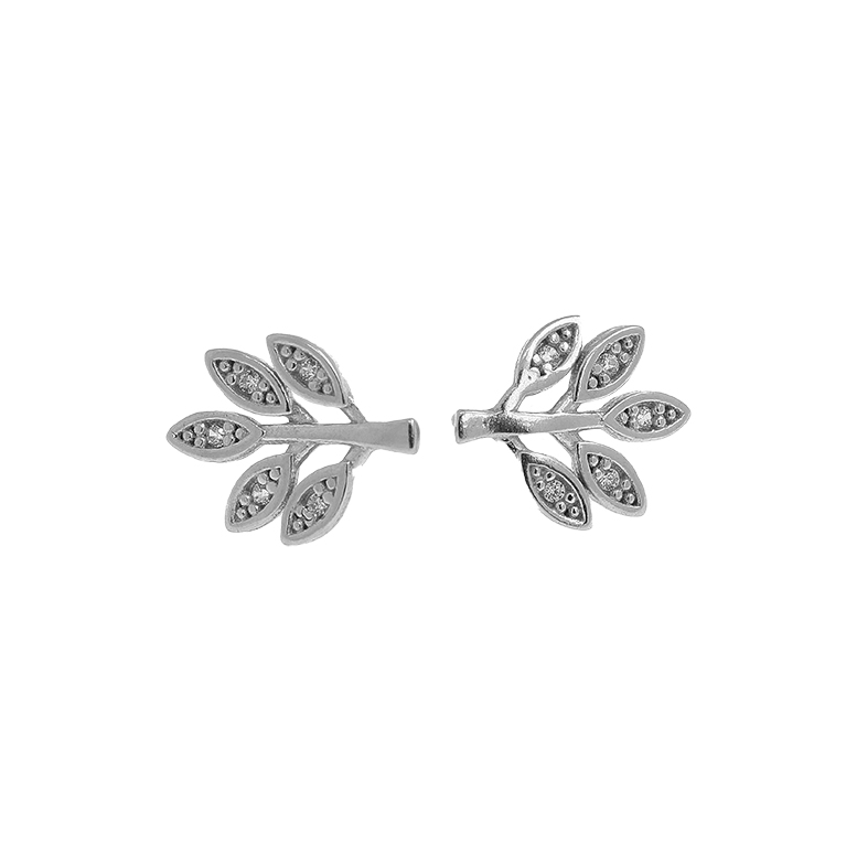 Silver Leaf Earrings with Zirconium