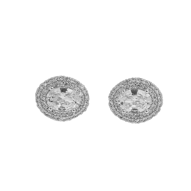 Silver Earrings Circles with Zirconium