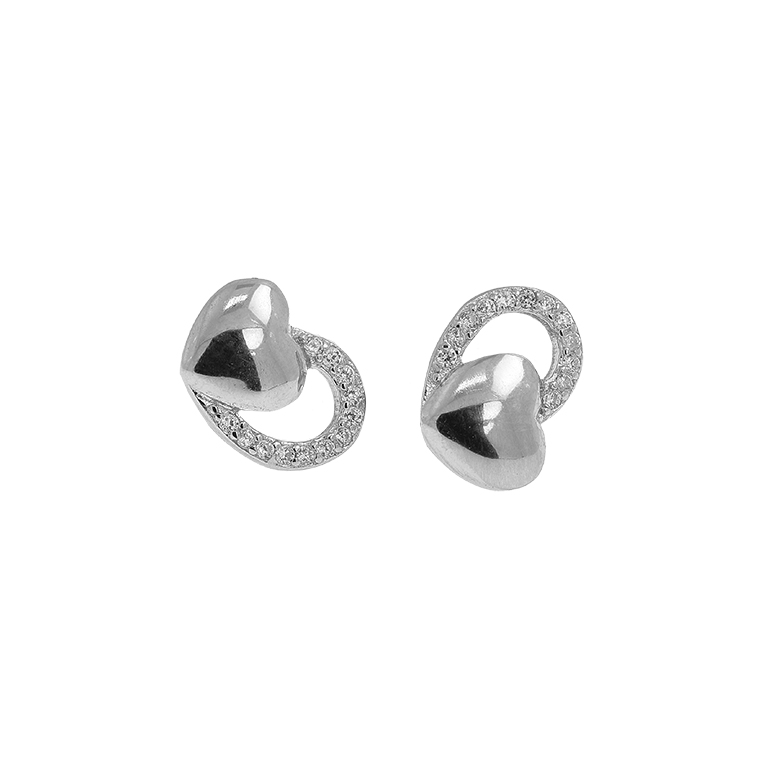 Silver Heart Earrings with Zirconium