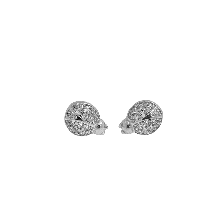 Silver Ladybug Earrings with Zirconium