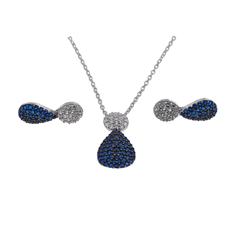 Silver Necklace with Pendant and Earrings with Zirconia