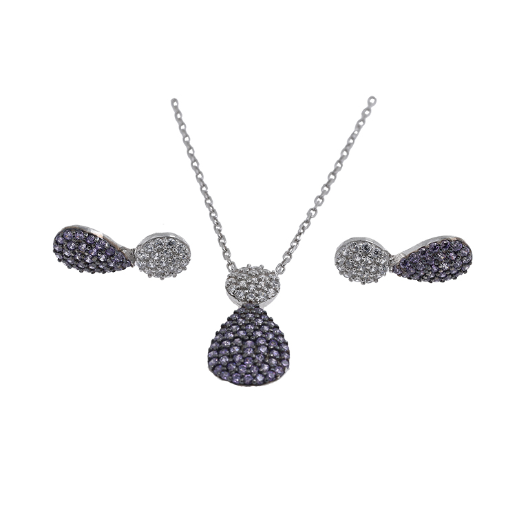 Silver Necklace with Pendant and Earrings with Zirconia