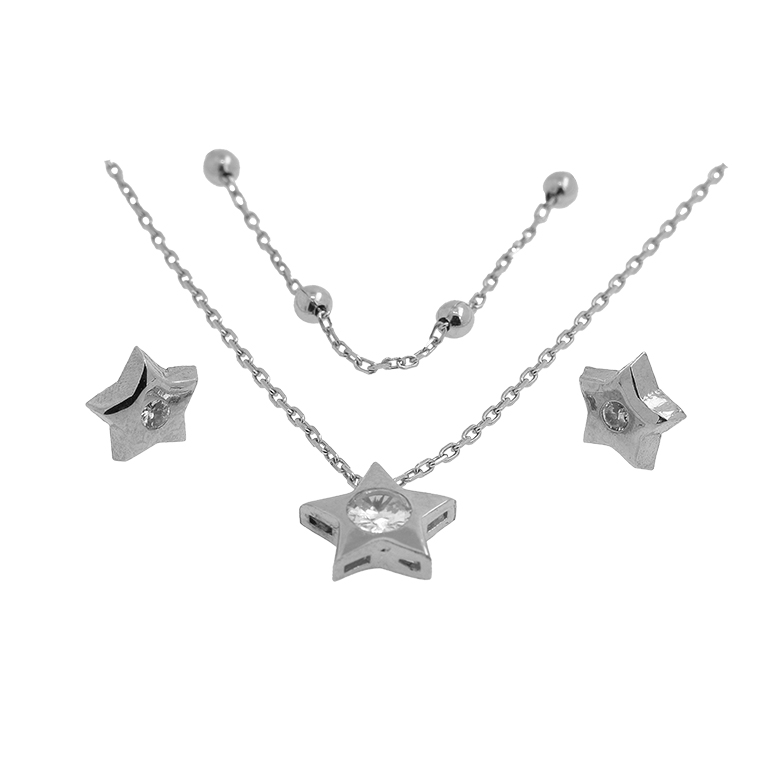 Silver Necklace with Pendant and Earrings with Zirconia