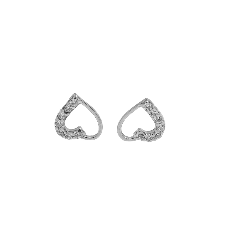 Silver Earrings Heart with Zirconium