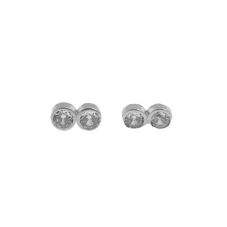 Silver Earrings Two Circles with Zirconium