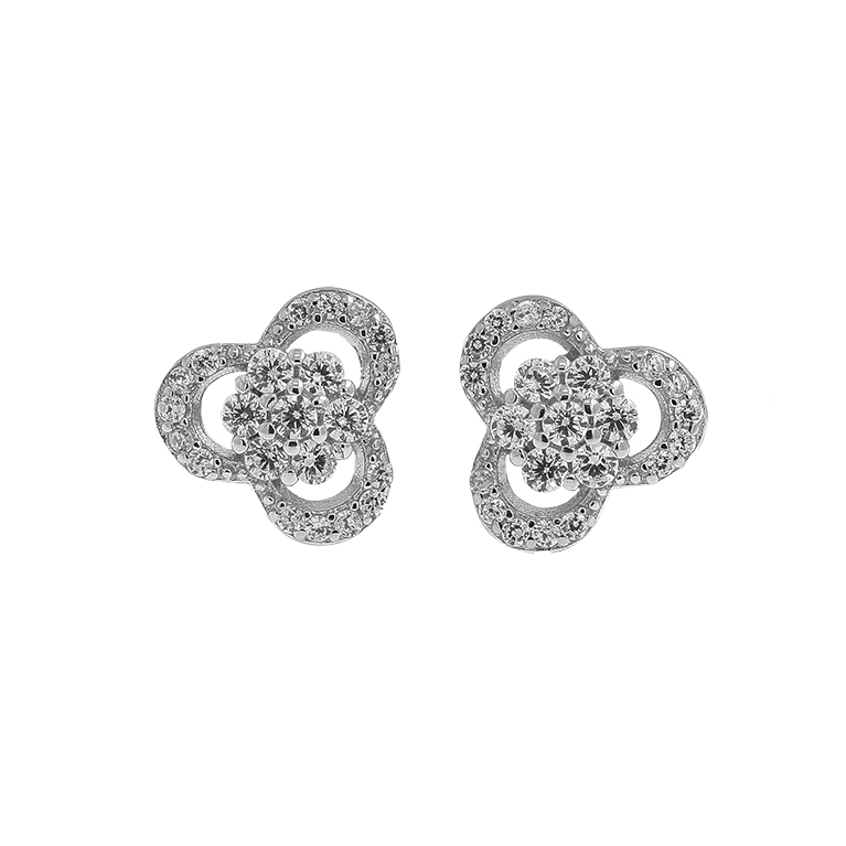 Silver Circle Earrings with Zirconium